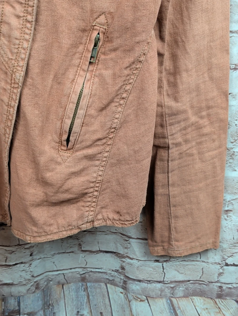 Free People Rosewood Washed Linen Blend Moto Jacket- Womens Size Small Like New - Picture 3 of 8
